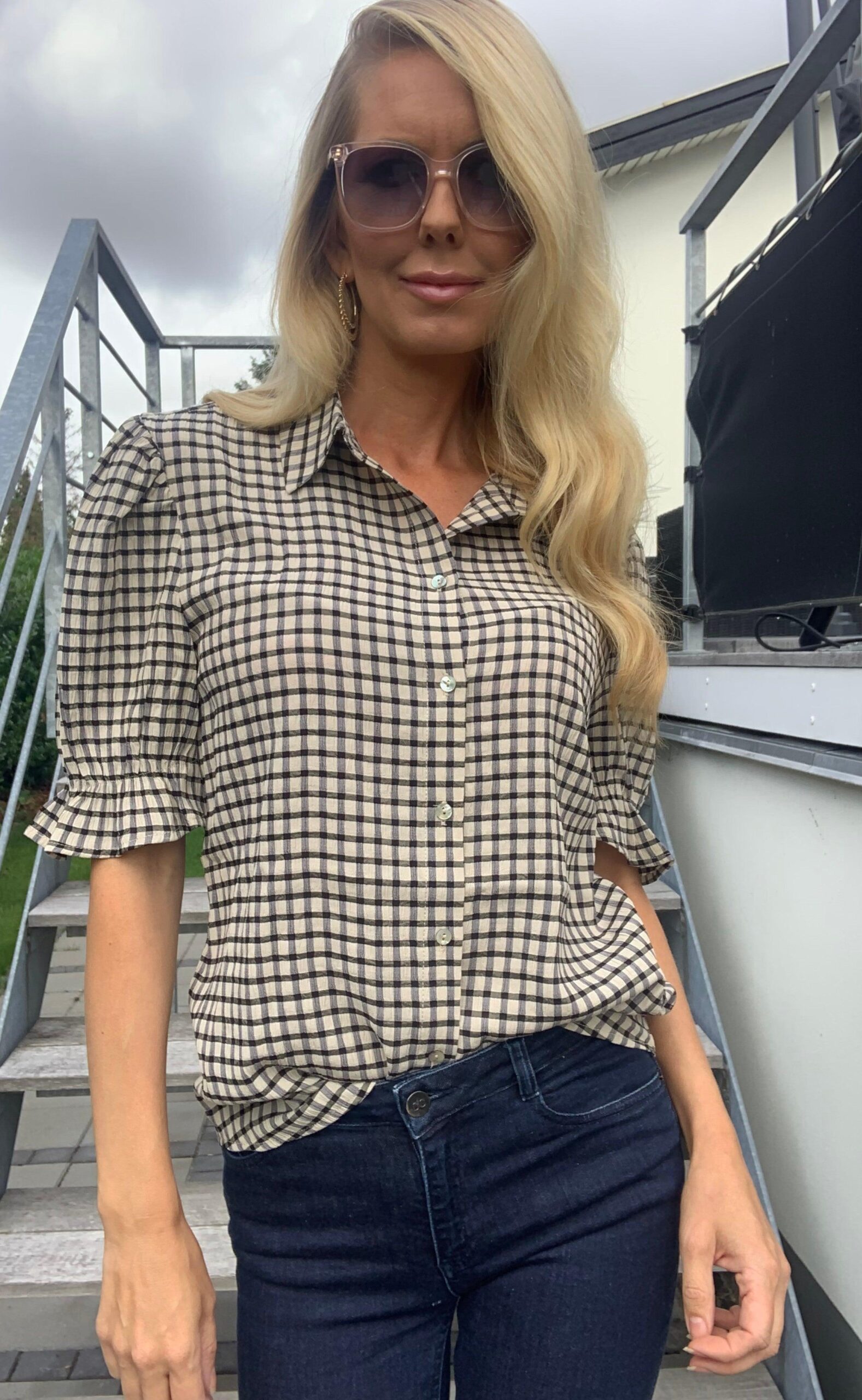 Continue Bluse Lisa Check Black Sand