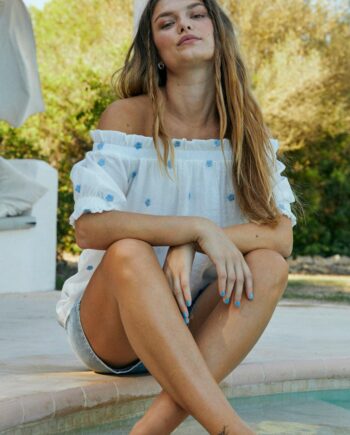 Freequent Bluse Stream Brilliant White    Chambray Blue