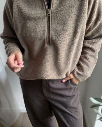 Freequent Pullover Teddy Zip Desert Taupe