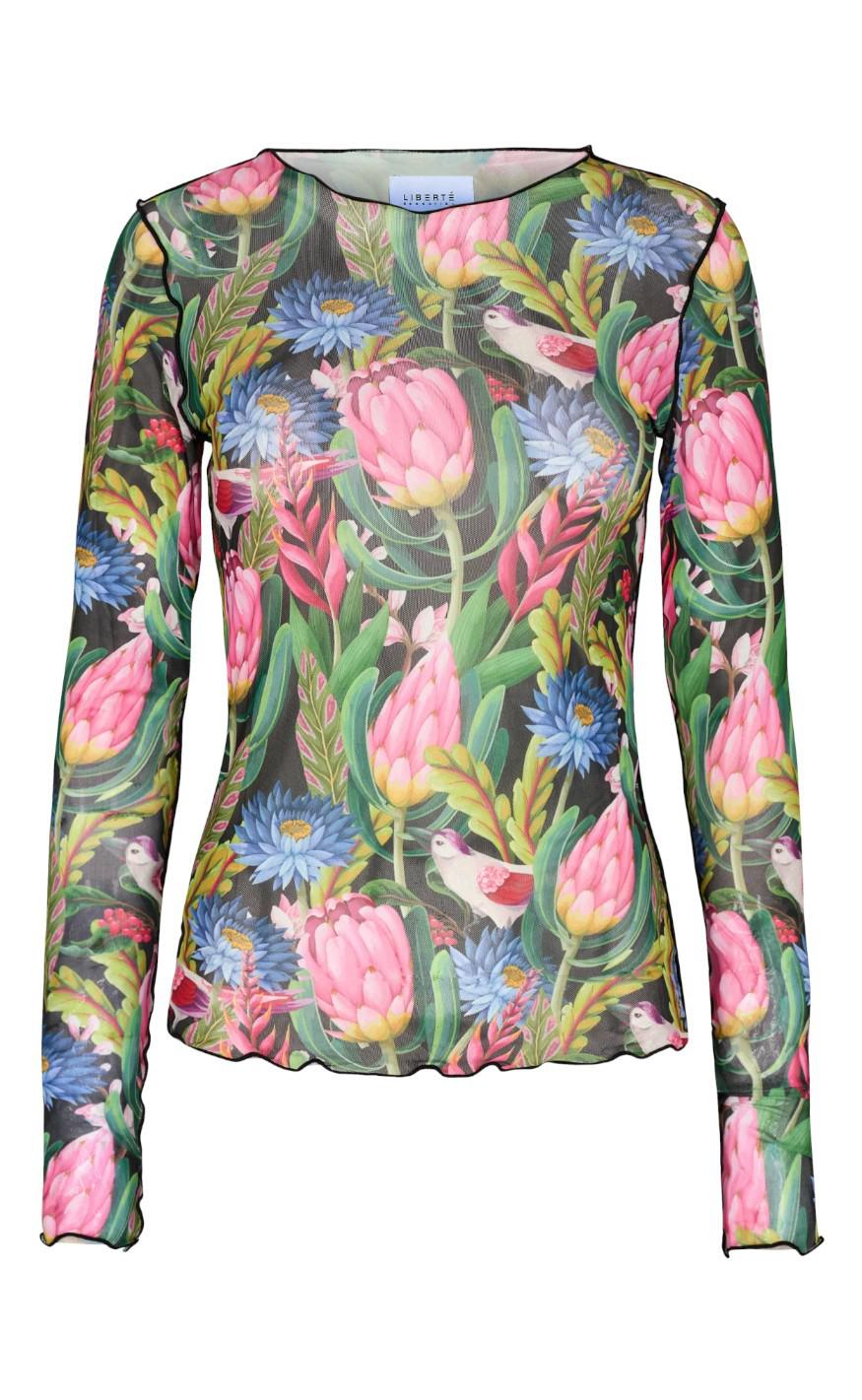 Liberte Bluse Mesh Flower Bird Black