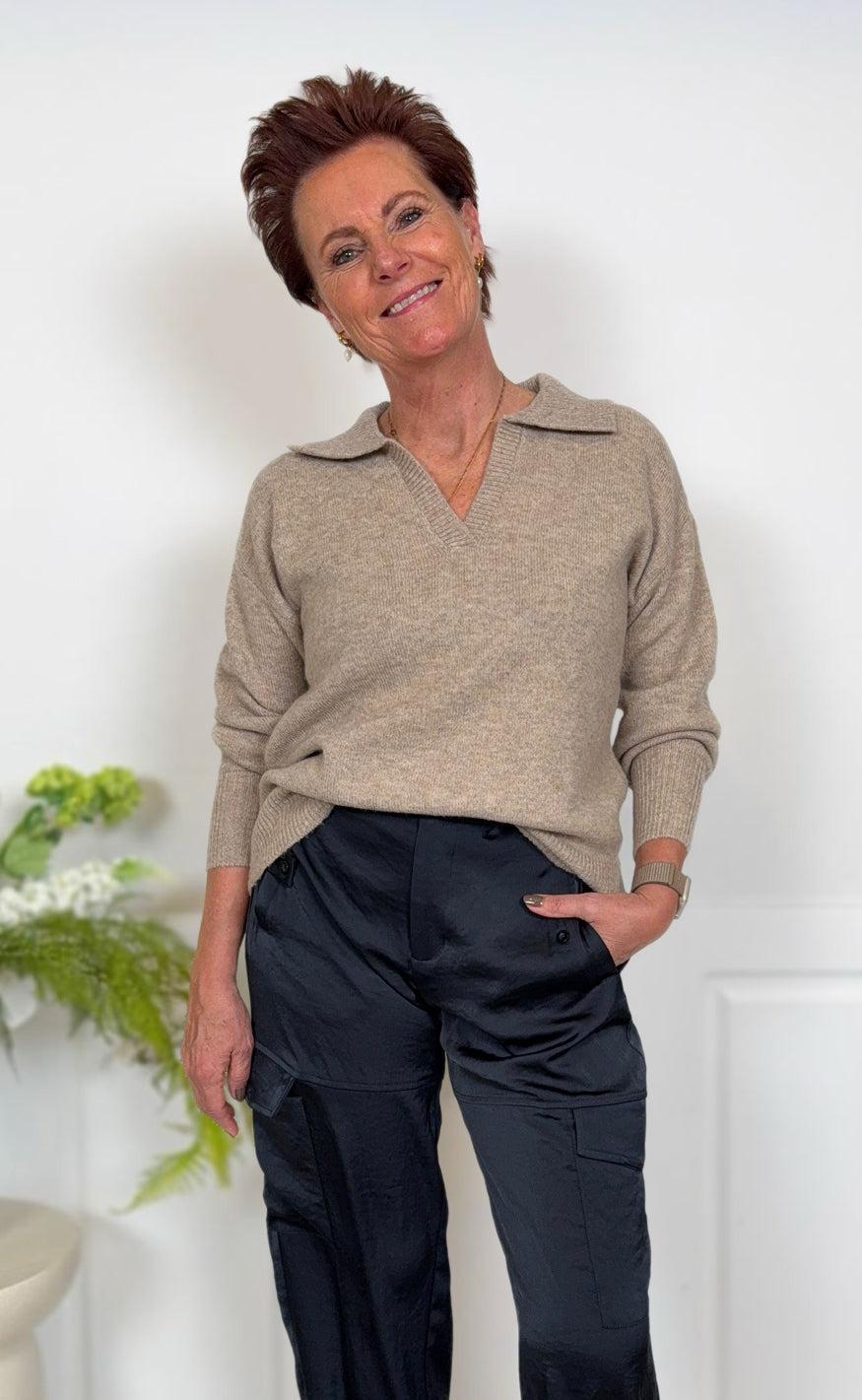 Pieces Striktrøje Malou Polo Taupe Gray Melange