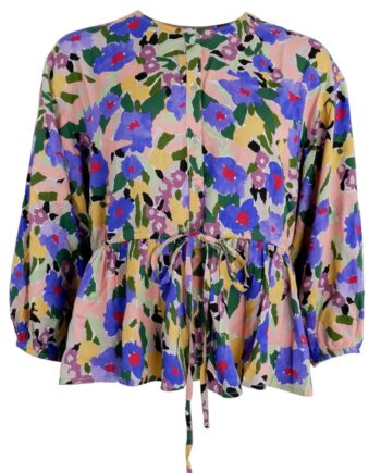 Black Colour Bluse Blossom Blue Mix