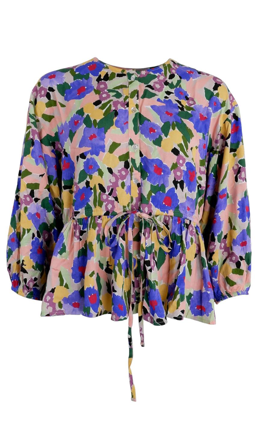 Black Colour Bluse Blossom Blue Mix