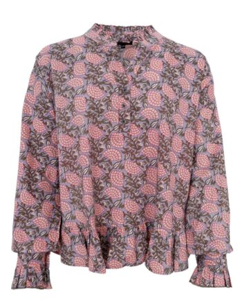 Black Colour Bluse Flora Ruffle Grey Fanny