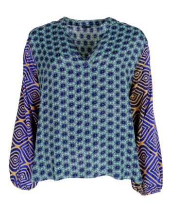 Black Colour Bluse Luna Kaftan Blue Jewel Mix