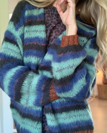 Black Colour Cardigan Teresa Striped Knit Green