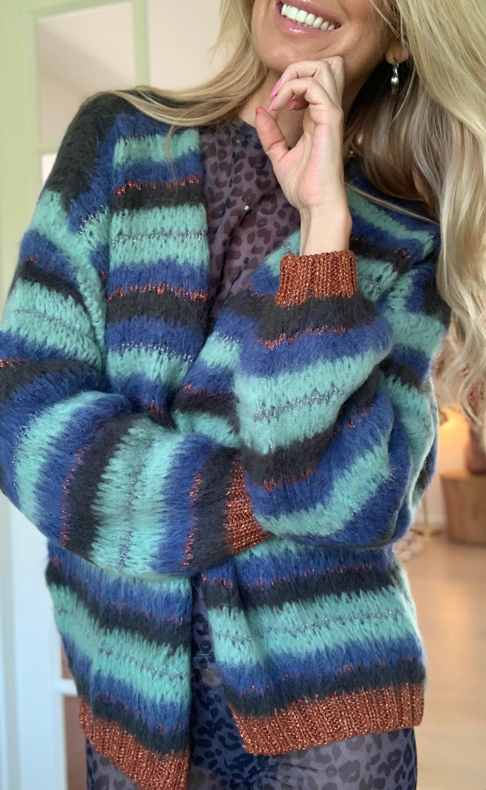 Black Colour Cardigan Teresa Striped Knit Green
