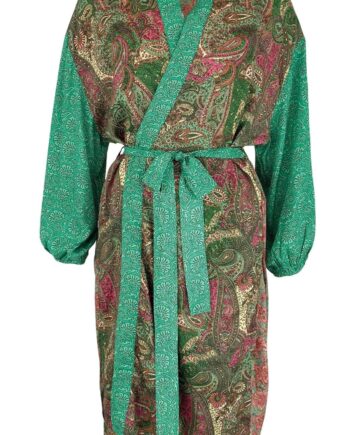 Black Colour Kimono Luna Long Green Mix