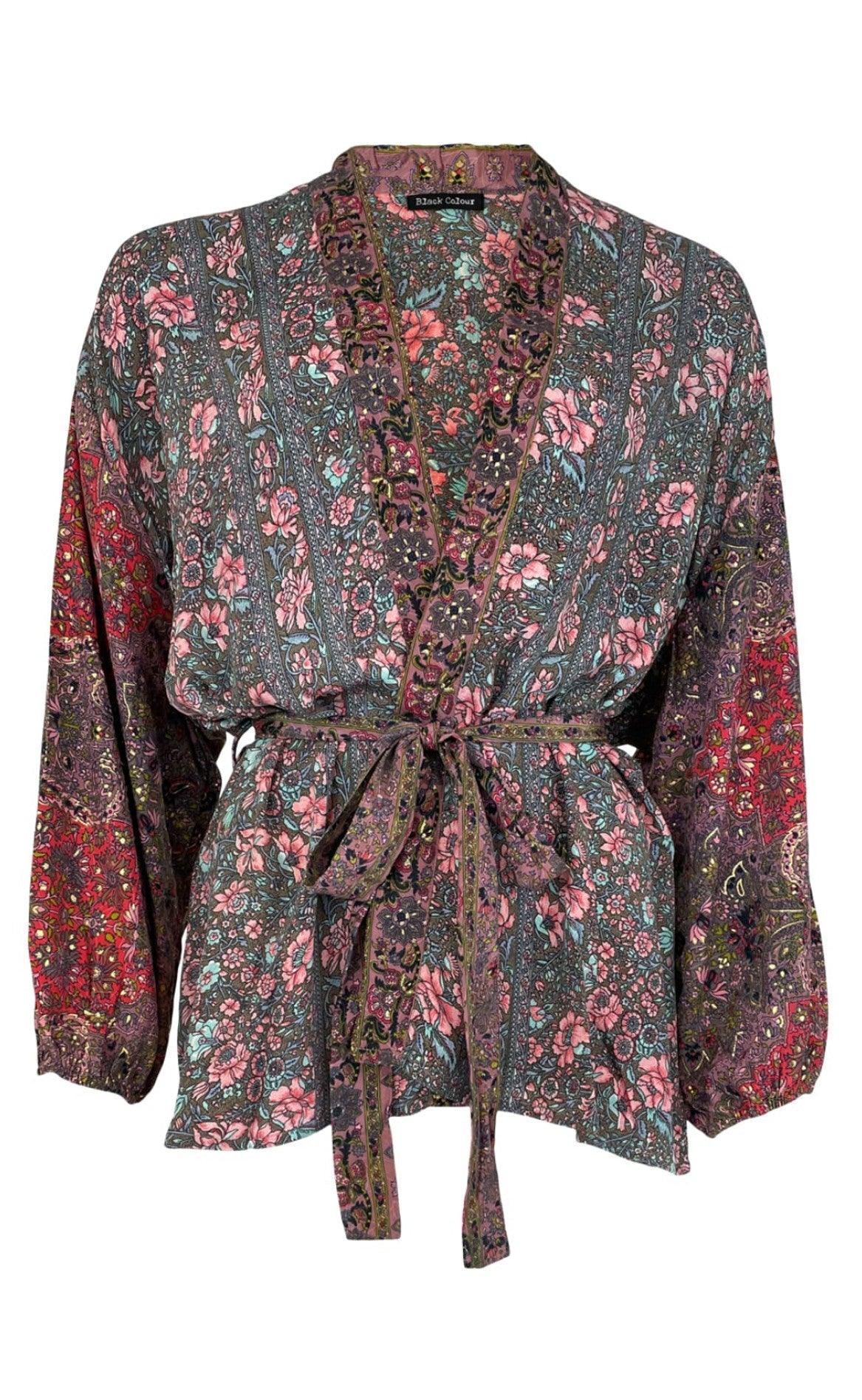 Black Colour Kimono Luna Short Rose Pansy