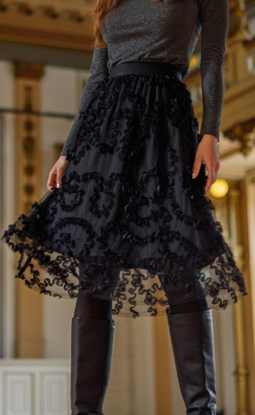 Black Colour Nederdel Swirl Black