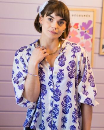 Black Colour Shirt Ikat Off White Purple