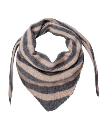 Black Colour Strikket Tørklæde Triangle Striped Grey Latte