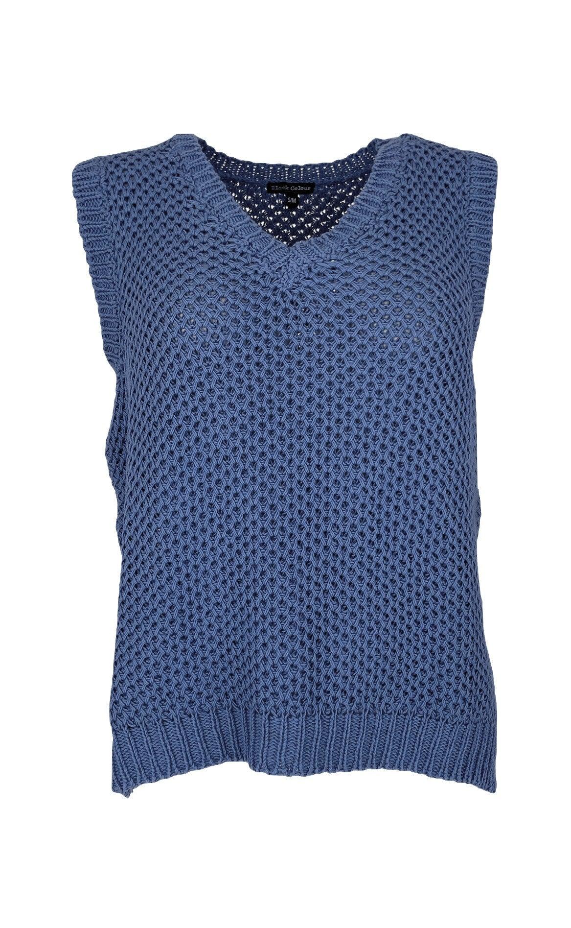 Black Colour Vest Faida Knit Blue