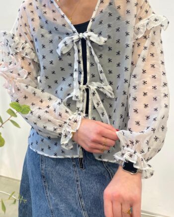Continue Bluse Jessy Bow White Ground    Black