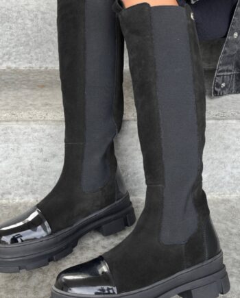 Copenhagen Shoes Støvler Follow Me Suede Black   Patent Toe