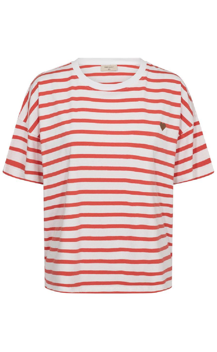 Freequent -shirt Fenjal Brilliant White Hot Coral
