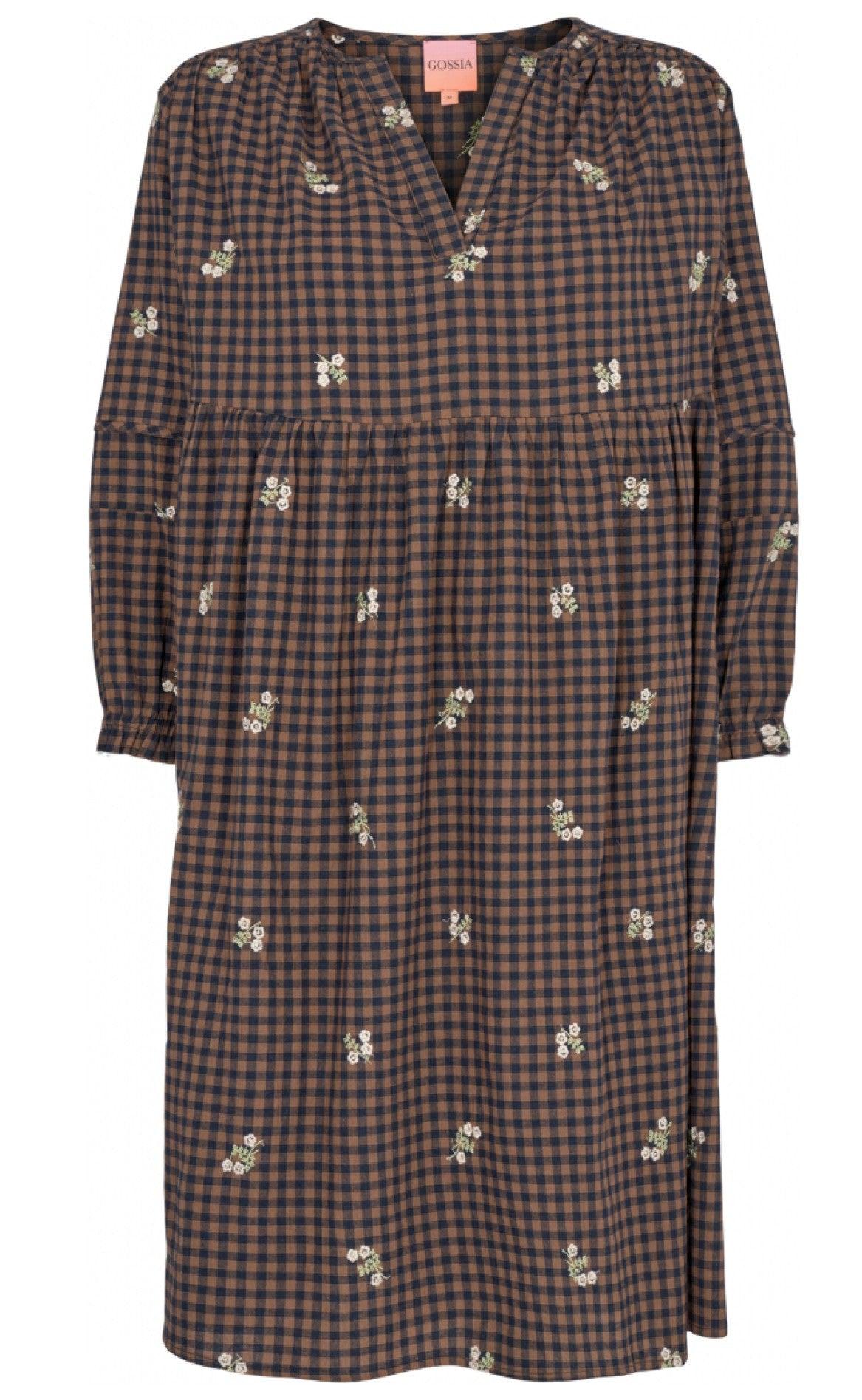 Gossia Kjole Kaia Camel Navy Check