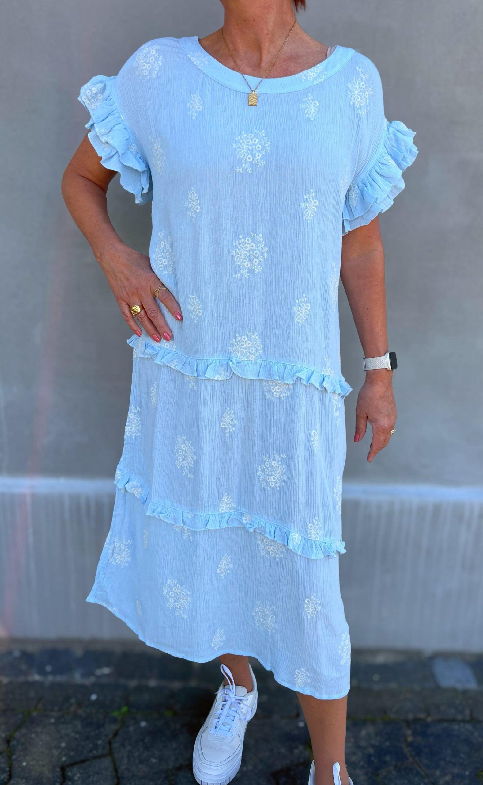 Ina Copenhagen Kjole Dalila Light Blue White Embroidery
