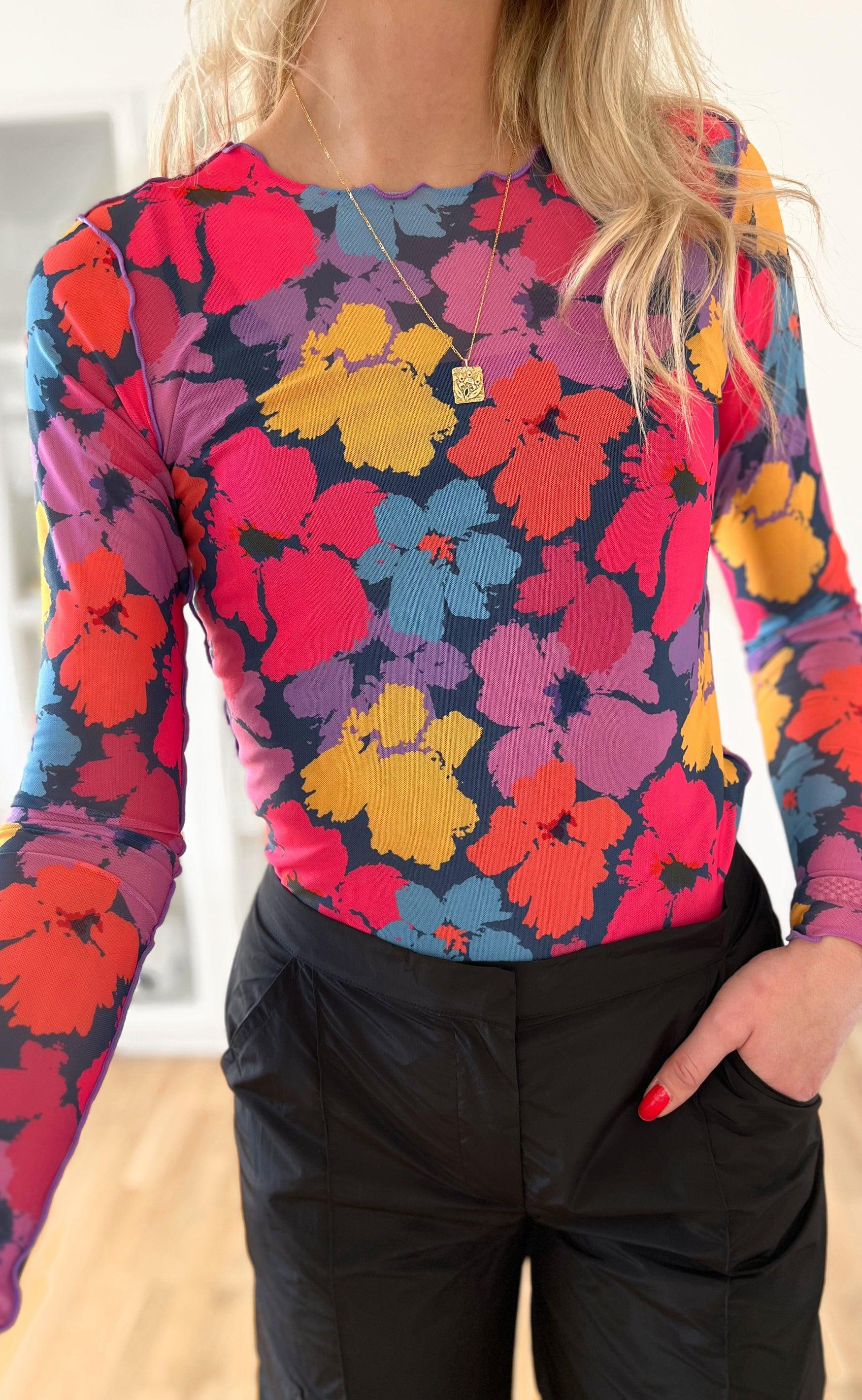 Liberte Bluse Mesh Painted Flowers Navy