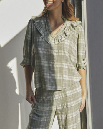 Love   Divine Bluse Love1138-  Khaki Check
