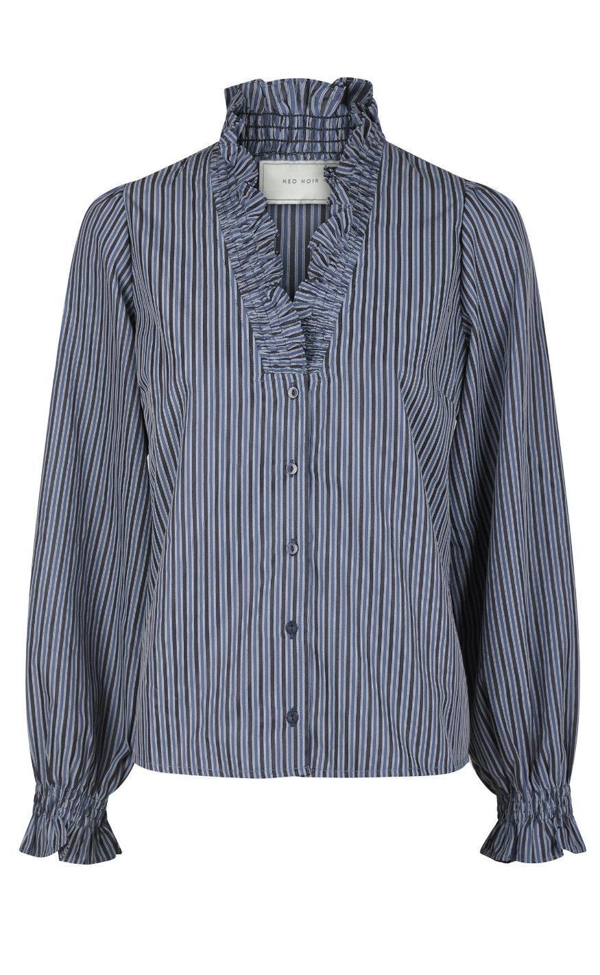 Neo Noir Bluse Brielle Twill Stripe Dusty Blue
