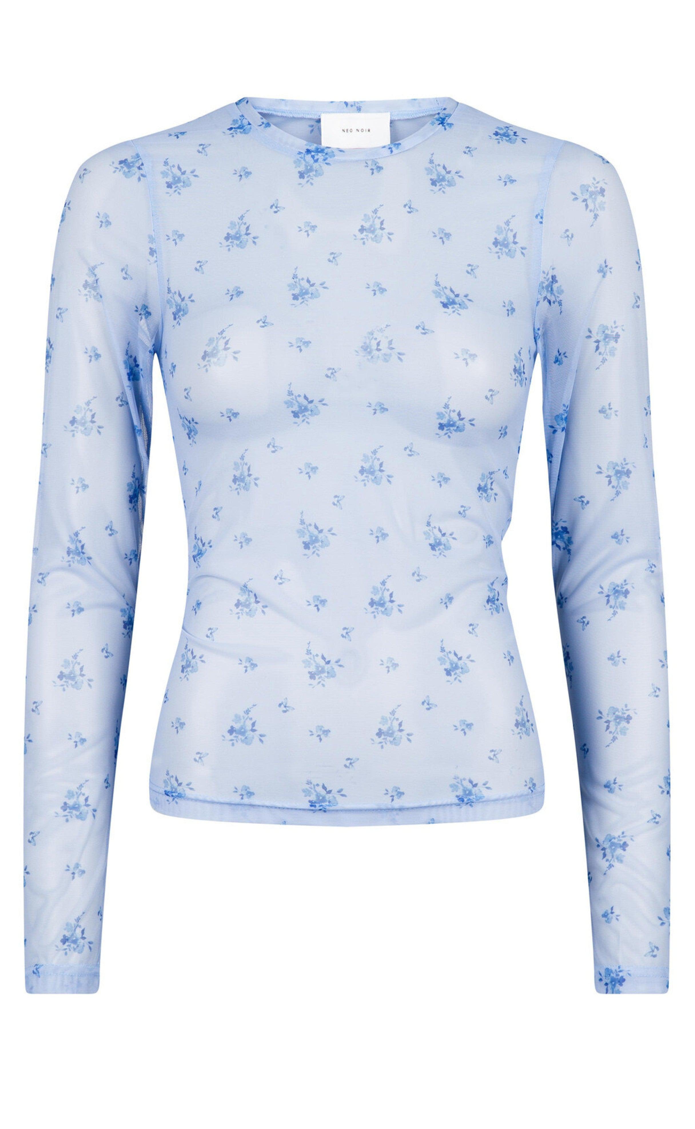 Neo Noir Mesh Bluse Ella Flower Light Blue
