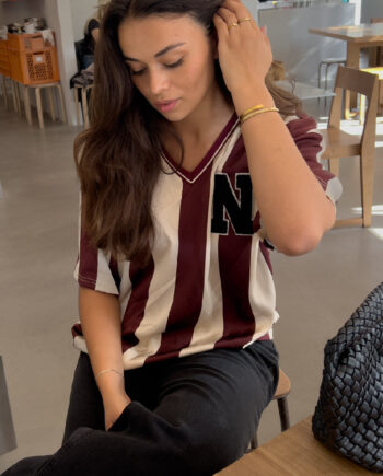 Noella Bluse Lucena Mahogany Ivory Stripe