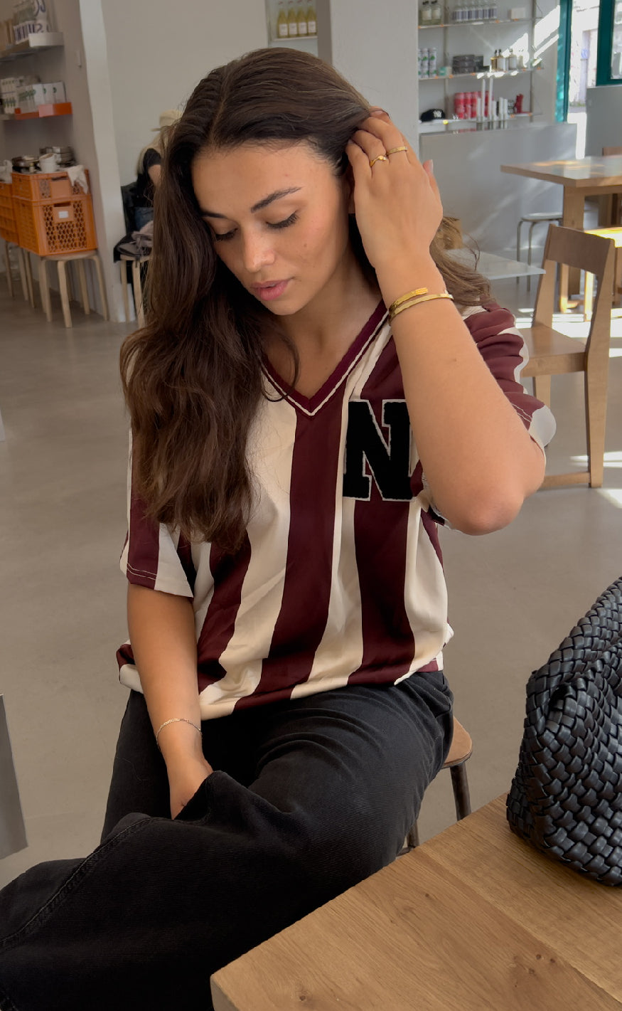 Noella Bluse Lucena Mahogany Ivory Stripe
