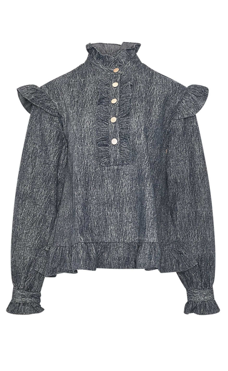 Noella Bluse Reno Ruby Ruffle Blue Snow Wash