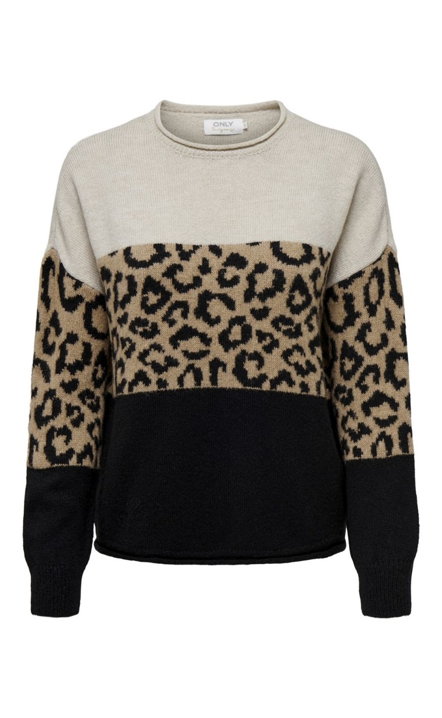 Only Strik Jade Animal Ls -neck Moonbeam Black Toasted Coconut