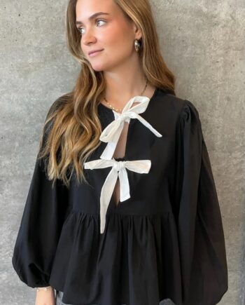 Pieces Bluse Golly Bow Black White Bows