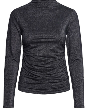 Pieces Bluse Monica Ls Ruching Glitter -black Silver