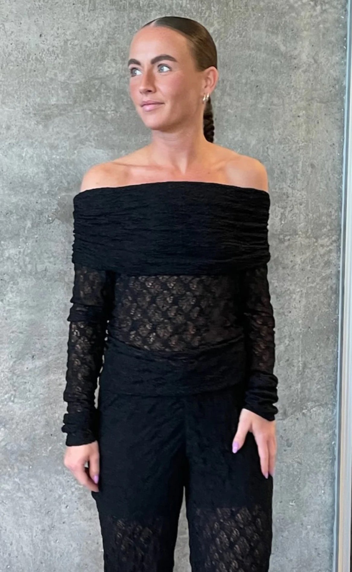Pieces Bluse Naya Off Shoulder Lace Black