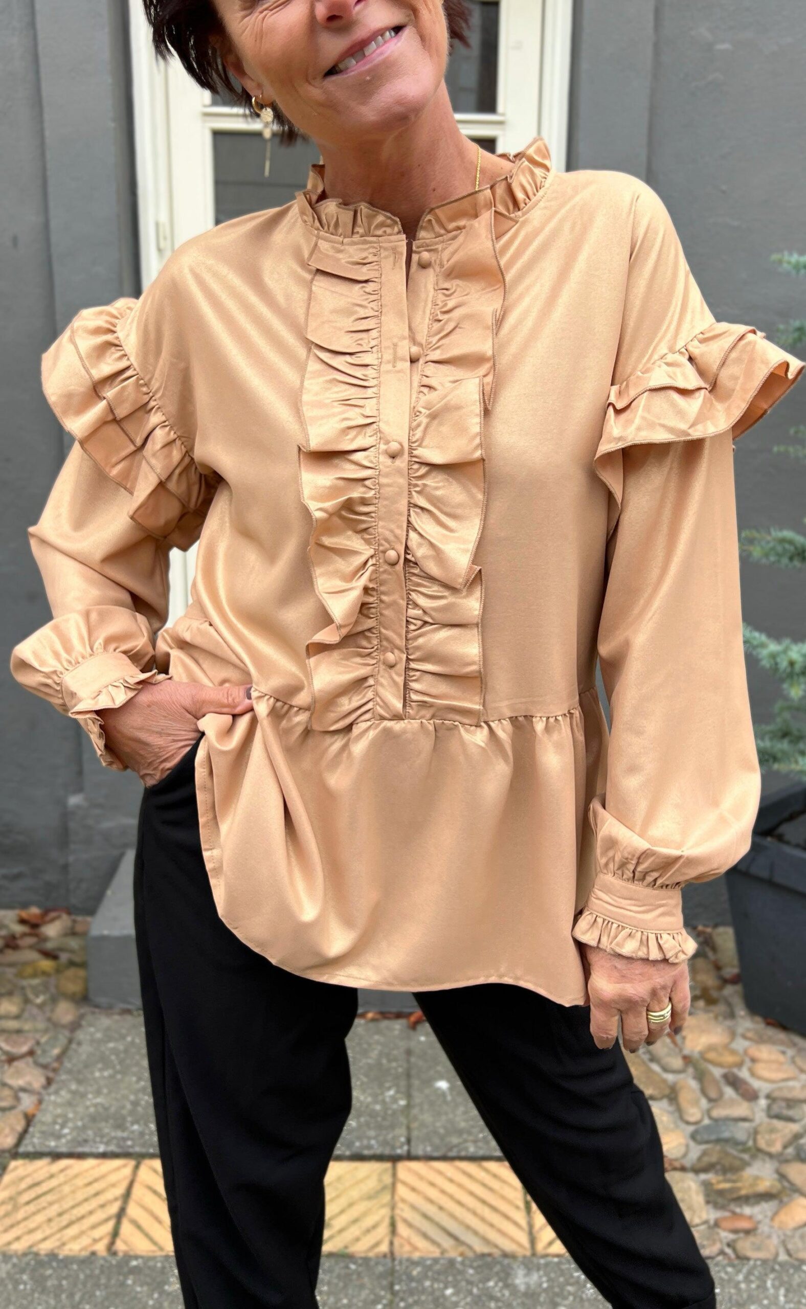 Say Ina Copenhagen Bluse Frida Beige Gold Glitter