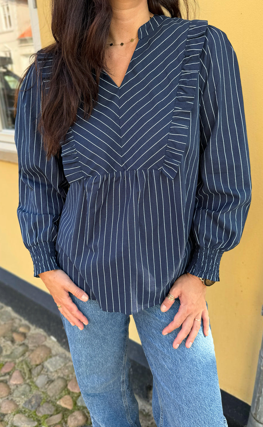 Say Ina Copenhagen Bluse Sasha Navy Blue Pinstripe