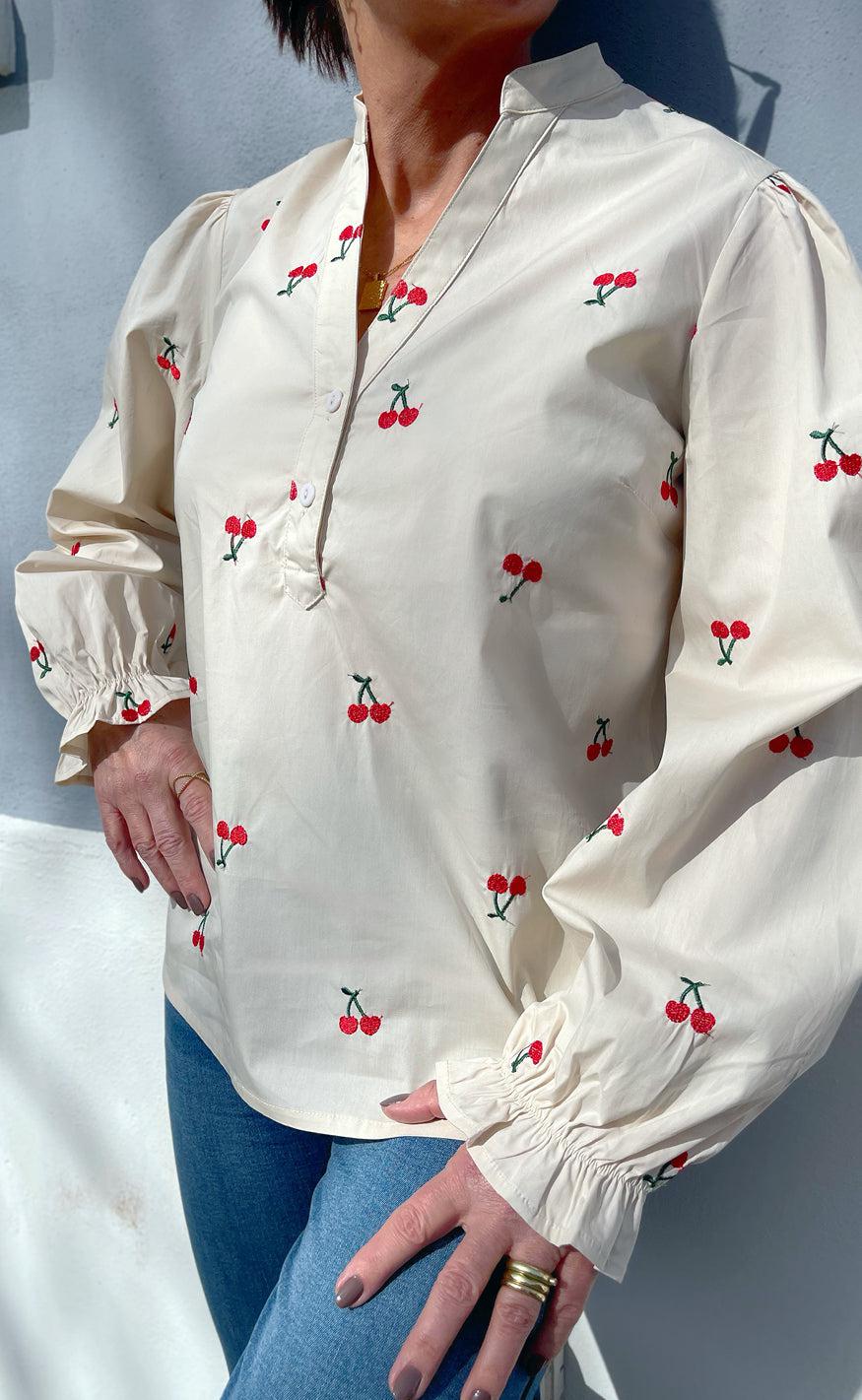 Say Ina Copenhagen Bluse Tiffany Off White Cherry