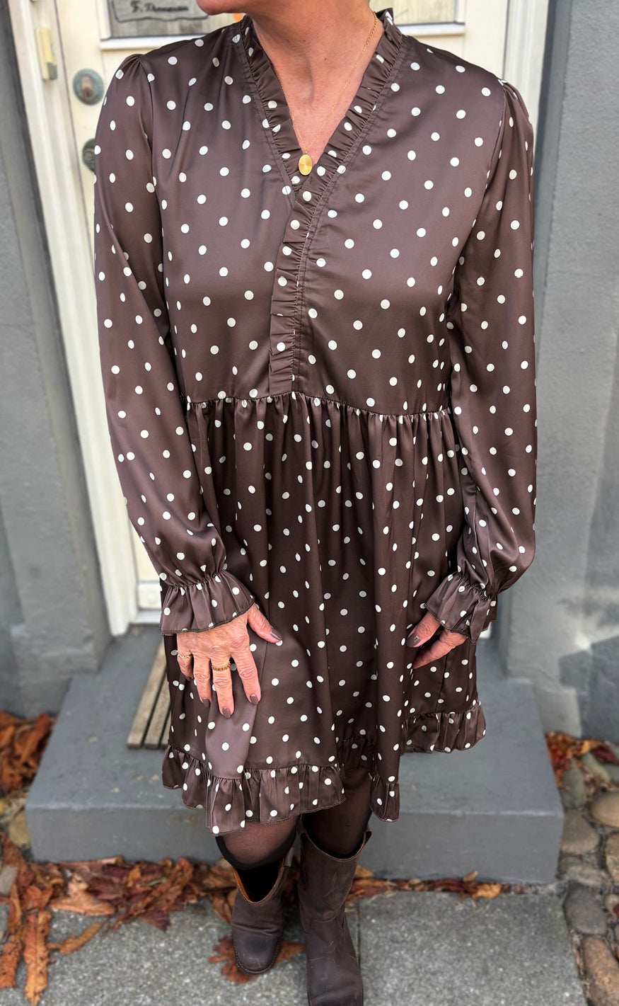 Say Ina Copenhagen Kjole Catja Short Dark Brown White Dots