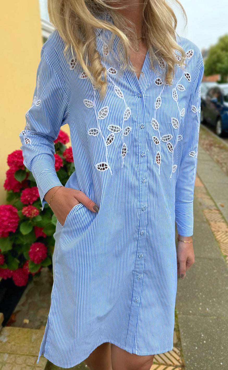 Say Ina Copenhagen Skjortekjole Selene Blue Striped Embroidery