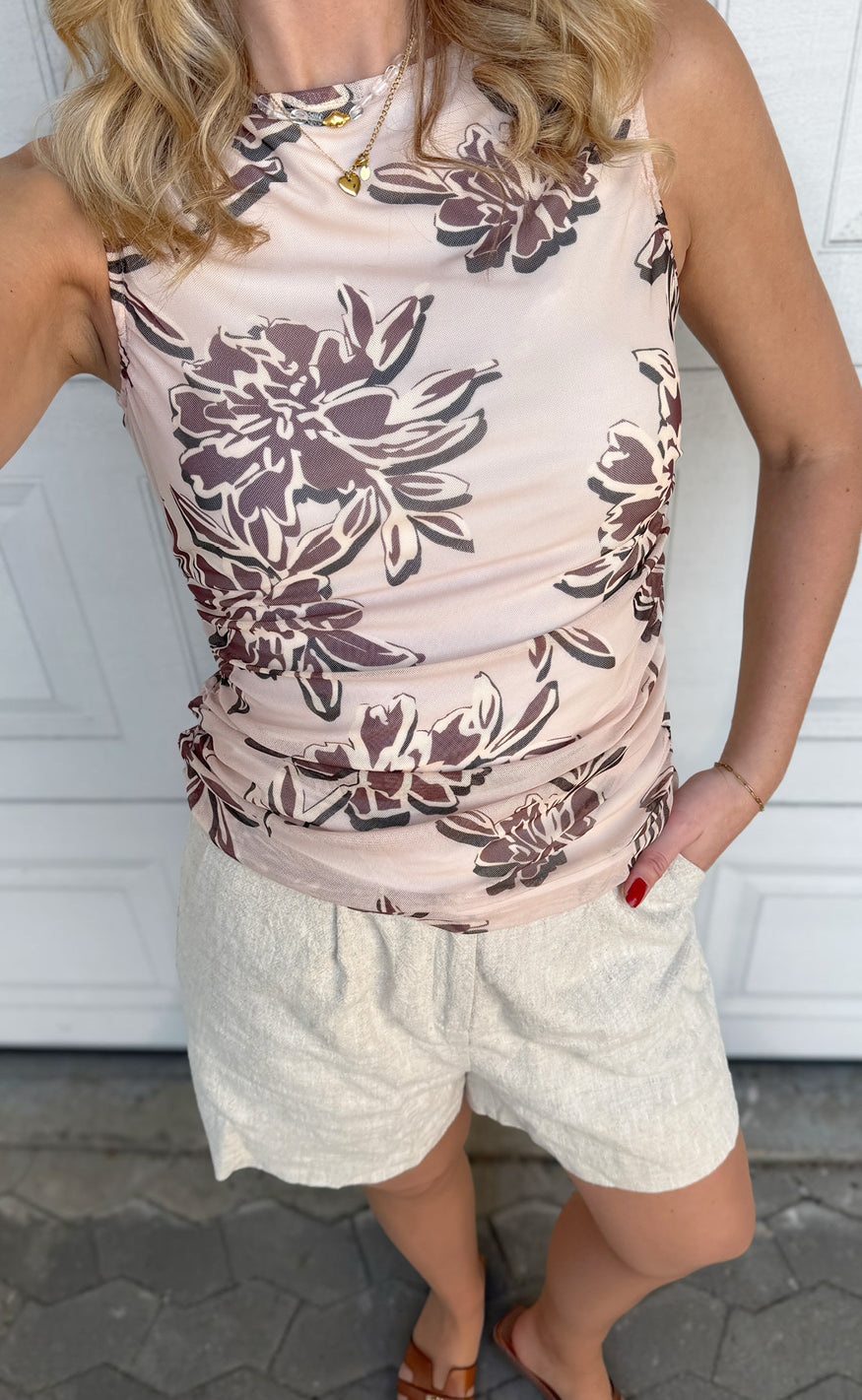 Say Ina Copenhagen Top Martina Mesh Brown Flower