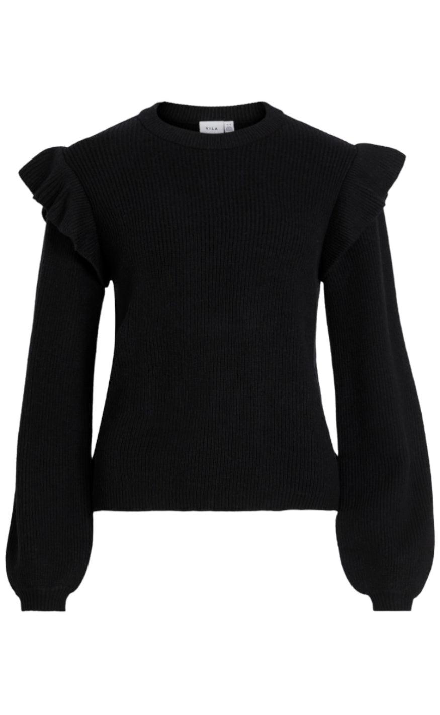 Vila Bluse Ril Flounce Black