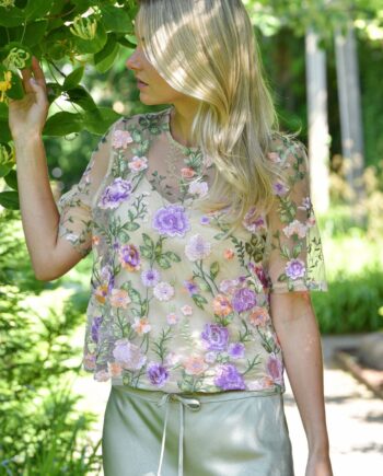 -view Bluse Fuschia Green Purple