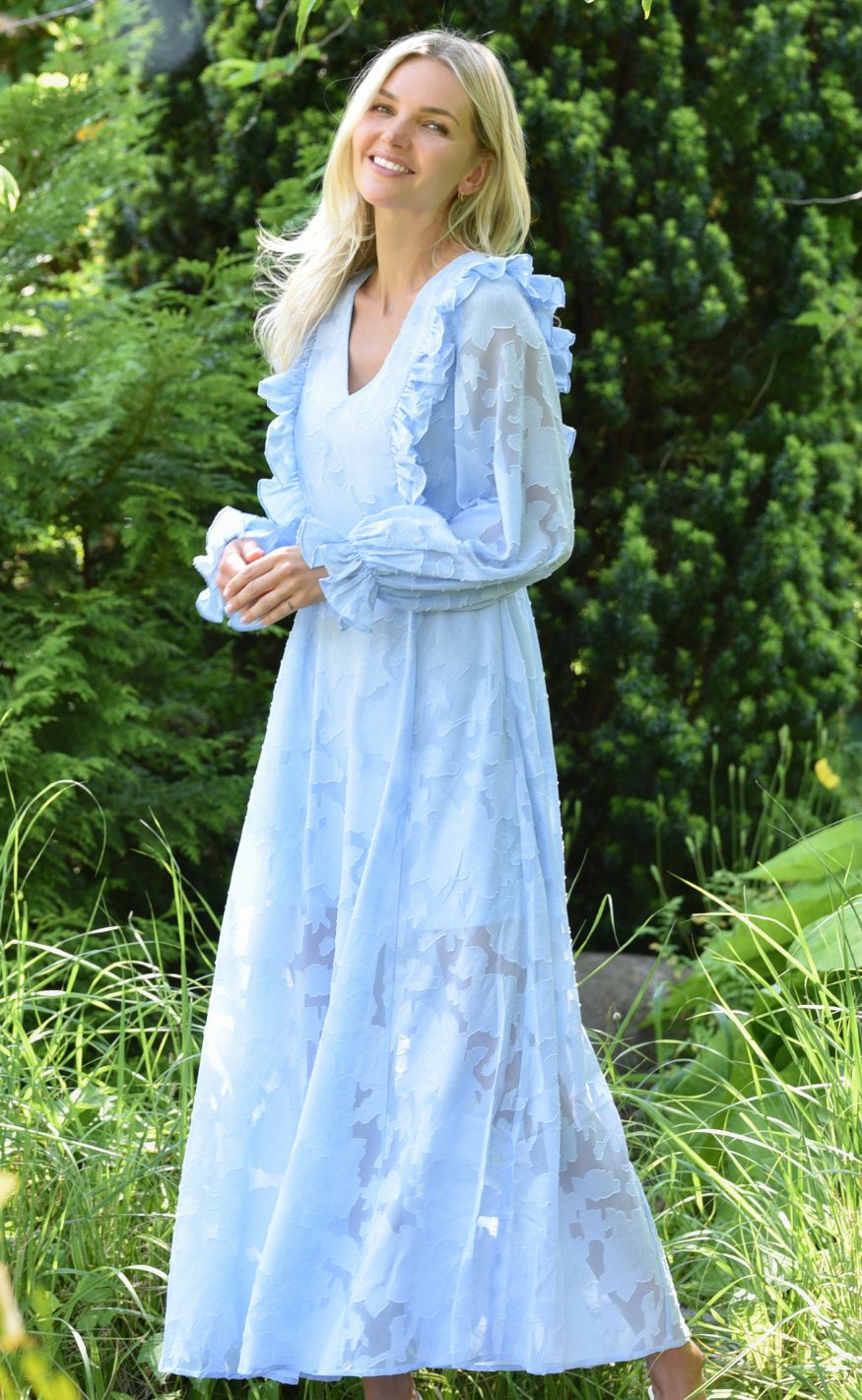 -view Kjole Floretta Maxi Light Blue