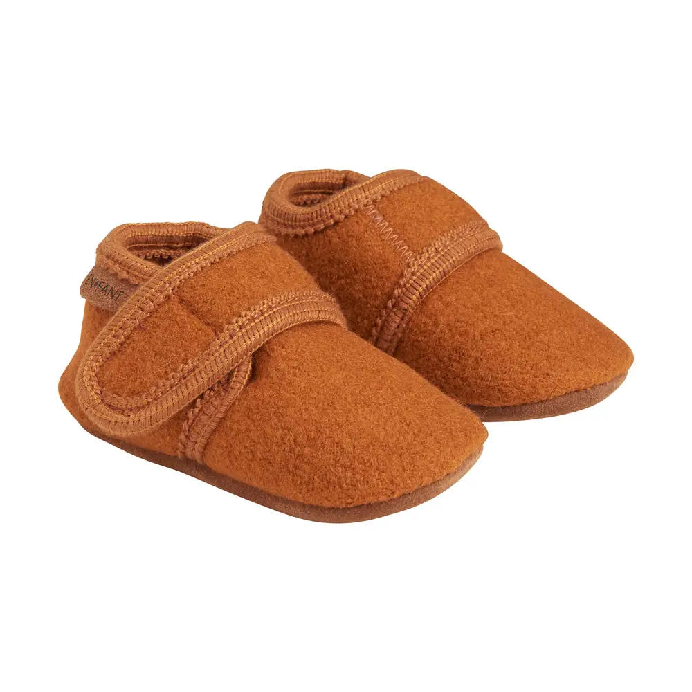 Baby Wool Slippers Leather Brown 23-24