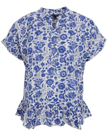 Black Colour Bluse Flora Ruffle Royal Blue