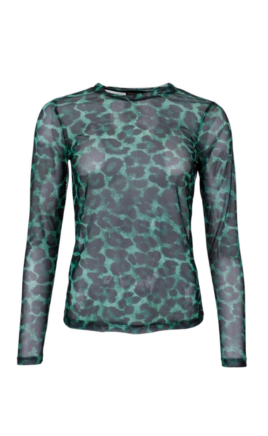 Black Colour Bluse Florence Mesh Green Leo