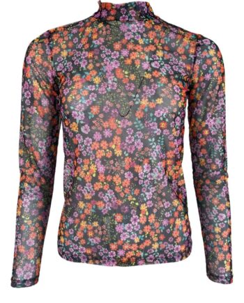 Black Colour Bluse Milano Mesh Black Flower
