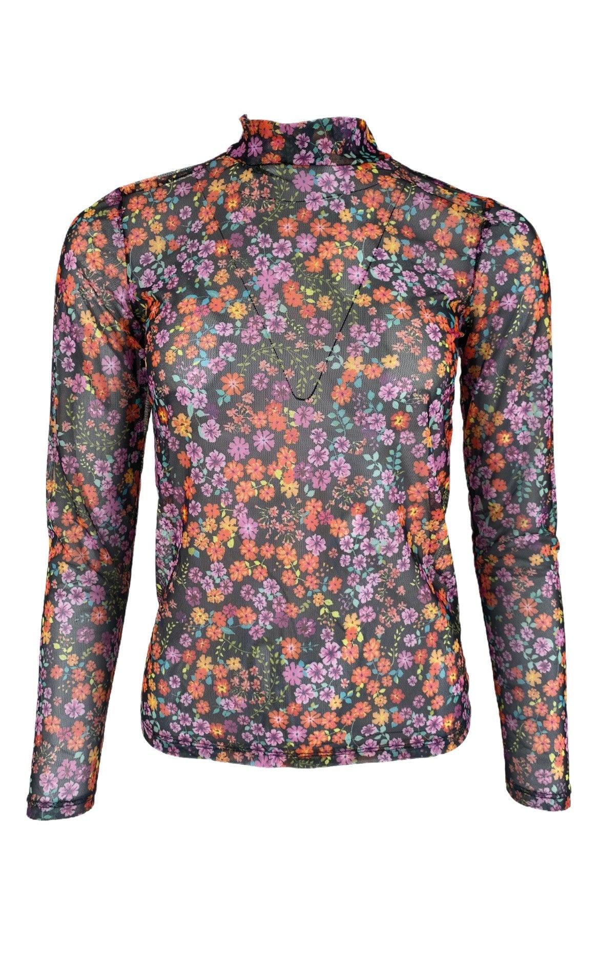 Black Colour Bluse Milano Mesh Black Flower