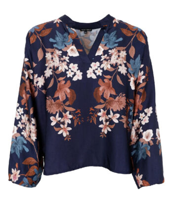 Black Colour Bluse Zendaya Navy Flower