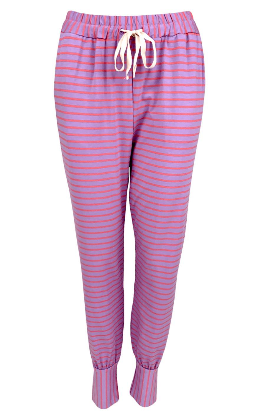 Black Colour Bukser Polly Jersey Striped Lavender