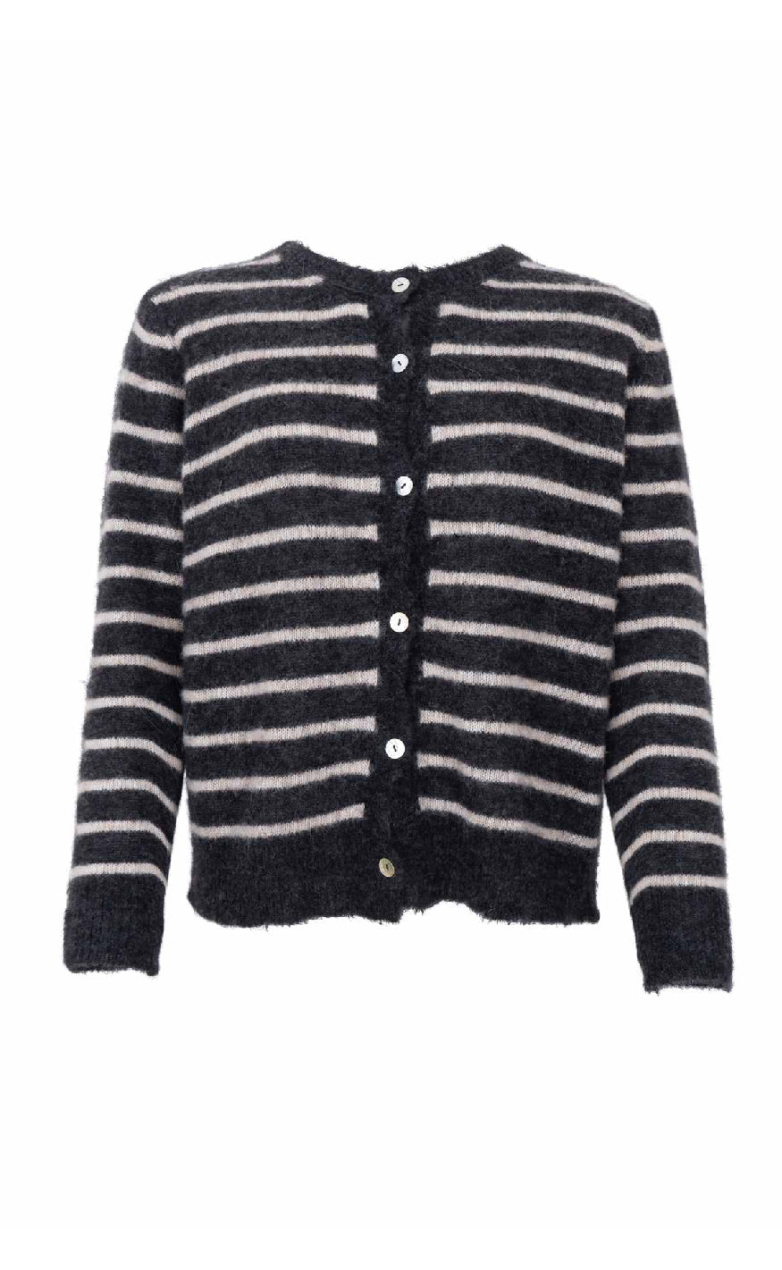 Black Colour Cardigan Dell Striped Dk  Grey